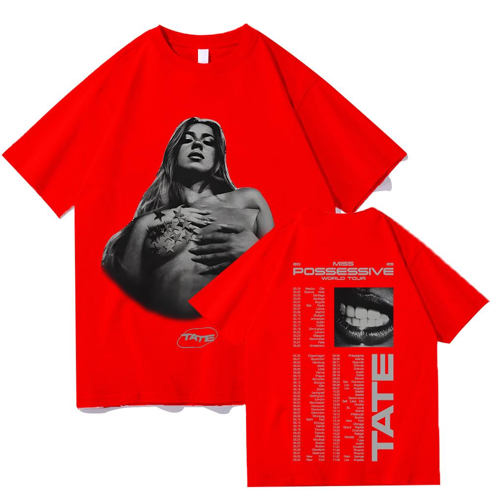 Tate McRae Pose Tour Tee Vintage Graphic T Shirts Miss Possessive 2025 Album Men Women Cotton T-shirt Harajuku Aesthetic Clothes
