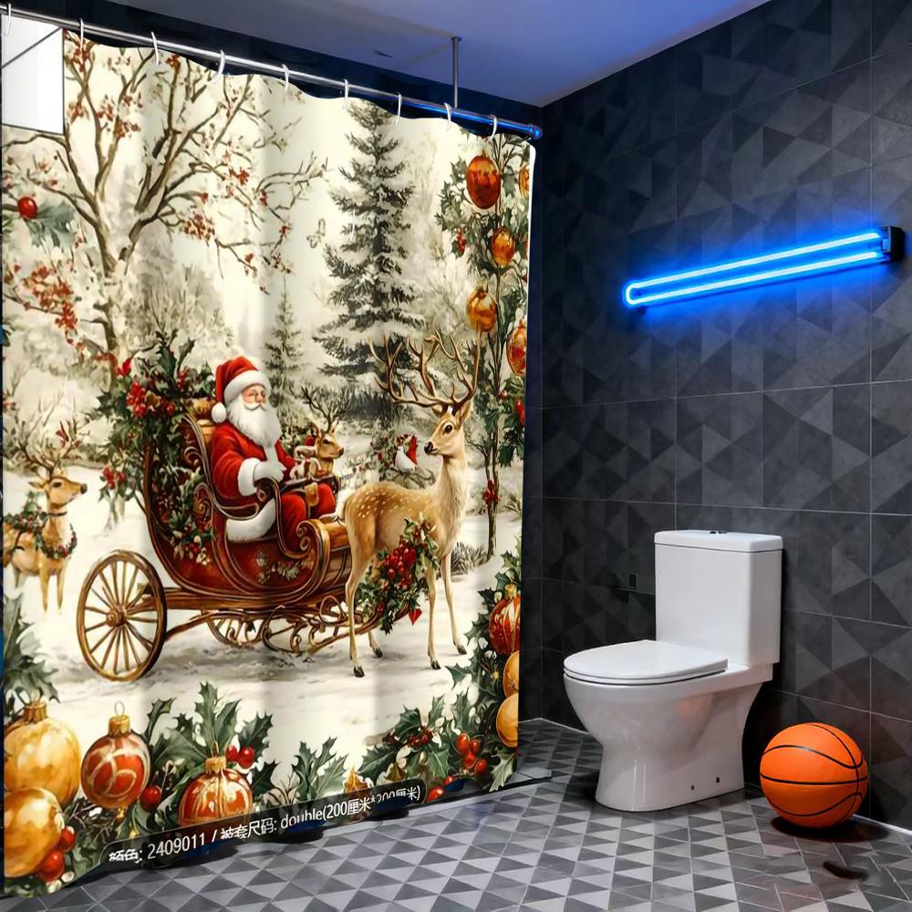 

Christmas Shower Curtain, Bathroom Letter Shower Waterproof Curtain With 12 Hooks, Fish Shaped Home Decoration, Free Delivery W60H190(CM)-1 Pcs