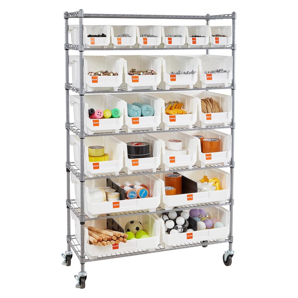 7-Tier Rolling Bin Storage Rack, 22 Organizer Bins, Bin Rack Storage Steel Wire Shelving System with Wheels, Mobile Tool Organizer for Garage,