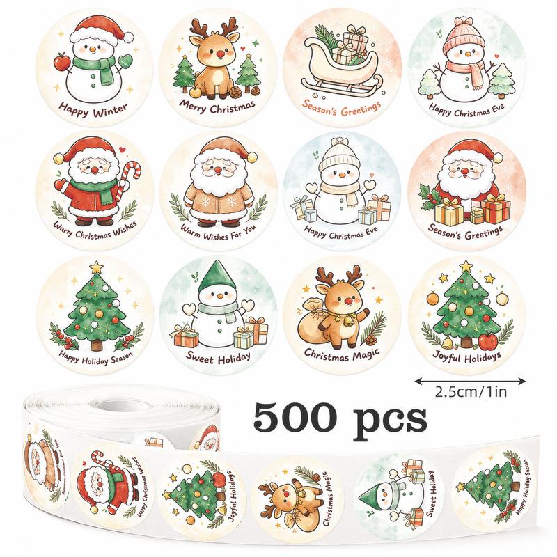 500Pcs/roll Merry Christmas Sticker Cute Santa Snowman Elk Gift Seal Labels Wrapping Decor Stickers for Bag Envelope