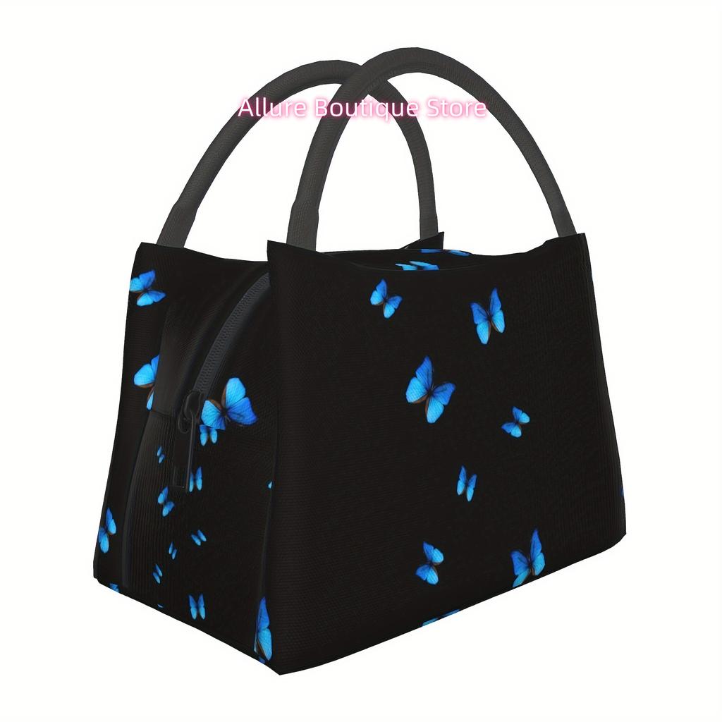 A Blue Butterfly Design, Portable And Reusable Cooler Bag, Insulated Bag, And Lunch Bag for Camping, Picnics, And Bea