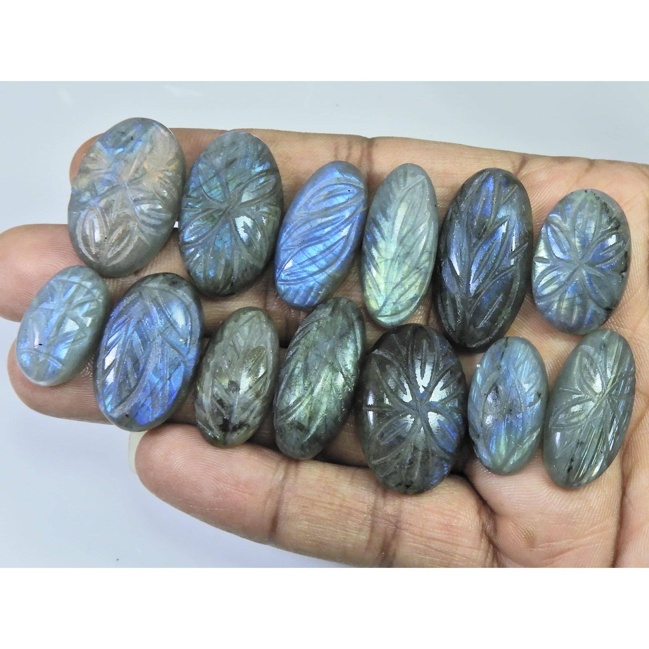 291Cts. Natural Labradorite Carving Oval Cabochon Loose Gemstone 13Pcs Lot LL-1154