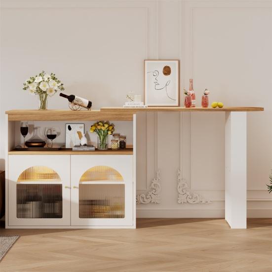Standing Dining Table Spacious Desktop Coffee with 2 Doors Open Shelves Large Home Extendable Bare Capacity Strong Load-bearing Furniture Modern
