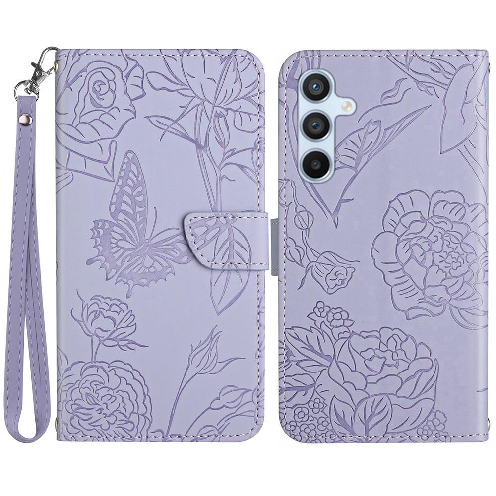 

HT03 For Samsung Galaxy S25+ Case Butterfly Flower Imprint Leather Phone Cover with Strap E
