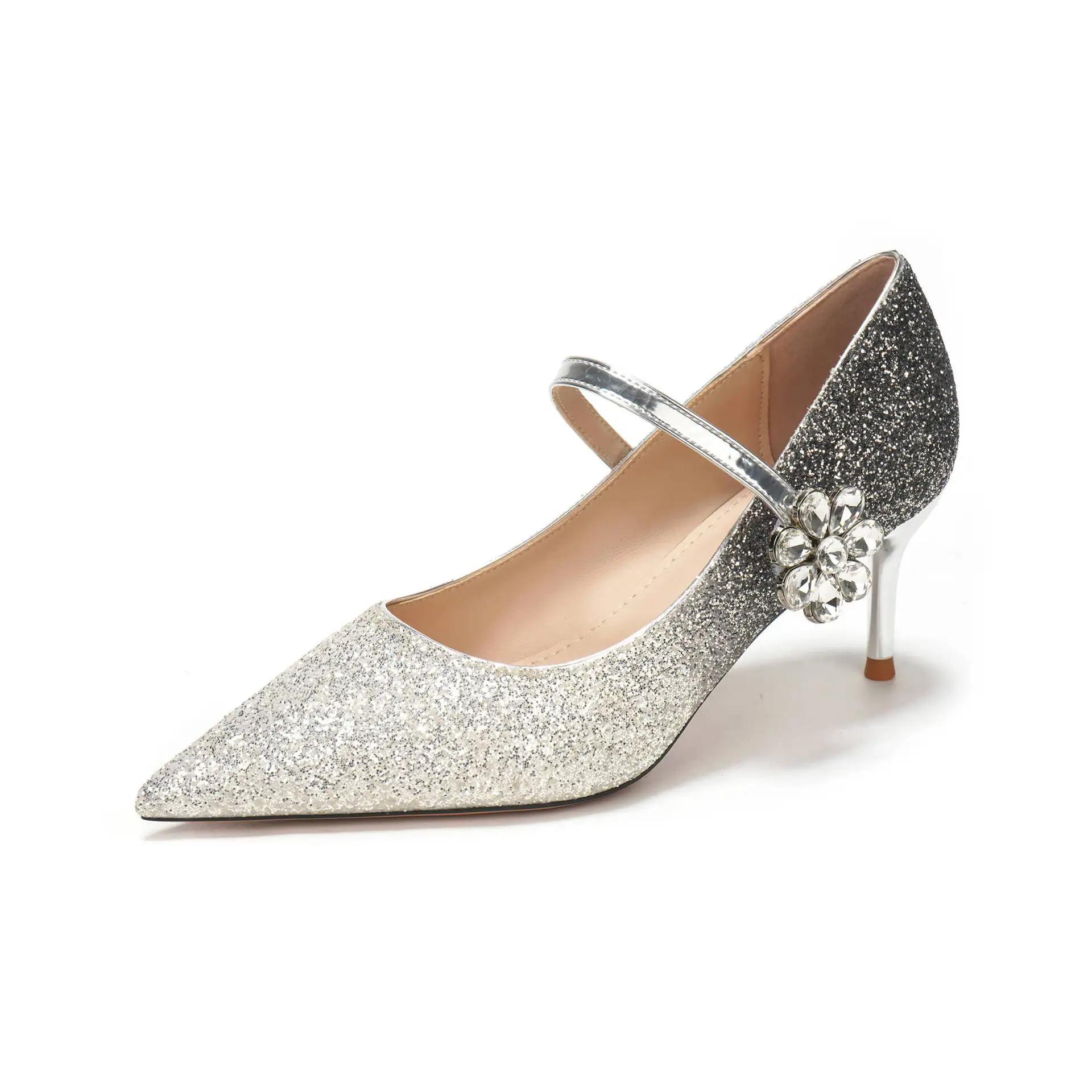 

Розкішні жіночі туфлі-човники, банкетні весільні туфлі, гострий носок, паєтки, стрази, квіти, шпилька, високі підбори, одинарні туфлі для жінок 40