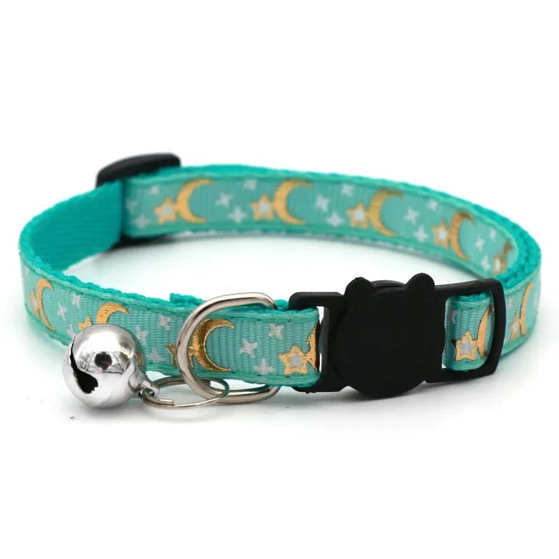 Pet Collar Cat Dog Gold Color Stars and Moon Pet Collar with Bell and PP Material Separate Reflective Safety Buckle Solid Safe