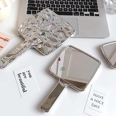 Forma Líquida Espejo Cuadrado Mini de Mano de Escritorio Espejo de Maquillaje Cosmético Viaje Metálico Portátil Espejo de Belleza Para Bolso