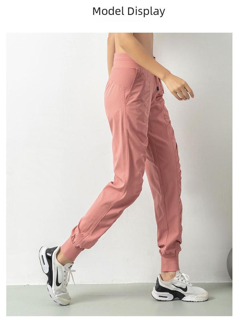 Women's Quick-Dry Pleated Sports Pants - Summer Running, Fitness, Casual Straight-Leg Design with Drawstring.