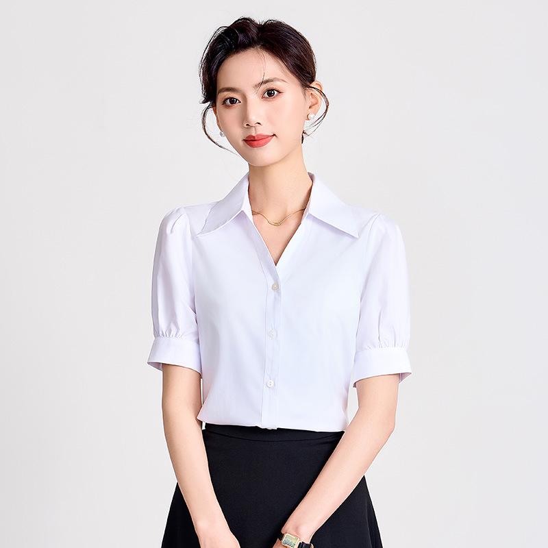 Women's White Short Sleeve Professional Shirt for Summer Interviews and Formal Wear