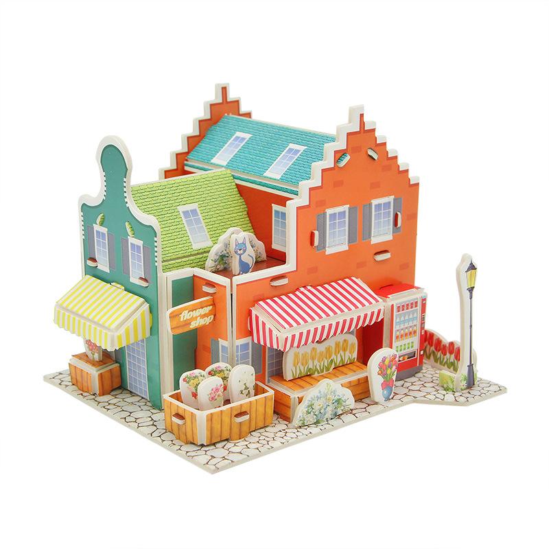 3D-Papierpuzzle Montessori Miniaturhäuser Lustige Kartonbaumodelle für Kinder Handgemachtes Lernspielzeug