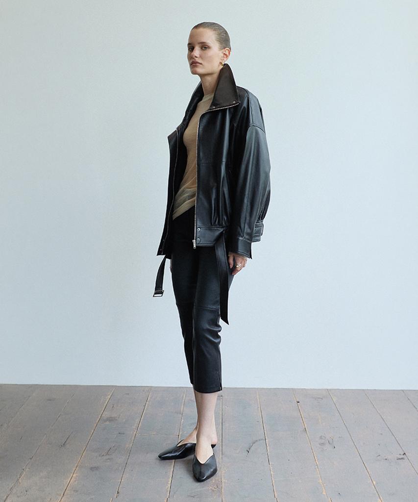 VERDEMAR High-Neck Belted Leather Blouson_Black