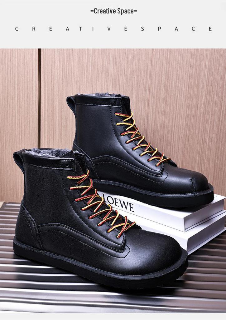 Men's Winter High-Top Martin Boots: Velvet-Lined Leather, Non-Slip, Large Size, Outdoor Casual