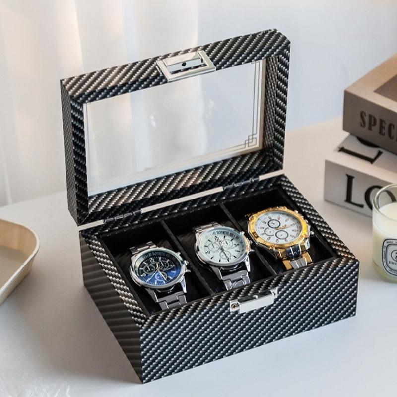High-Gloss Carbon Fiber Watch Storage Box, Wristwatch and Bracelet Display Case, Large Capacity Watch Collection Box, Christmas
