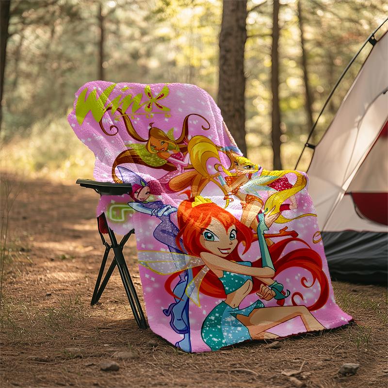 1pc W-Winx Club Theme Blanket - Digital Print, Polyester, Cozy for All Seasons, Perfect for Outdoor, and Travel
