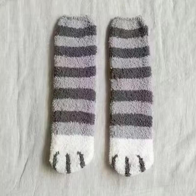 Winter Warm Women Fluffy Socks Cute Animal Claw Cat Paw Footprint Fuzzy Socks Female Thick Coral Fleece Home Floor Sleep Socks
