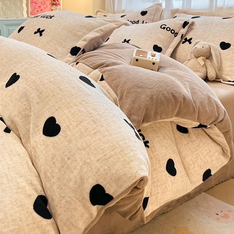 Thickened Milk Fleece Four-Piece Set Cartoon Coral Fleece Quilt Cover Fleece Bedding Flannel Sheets