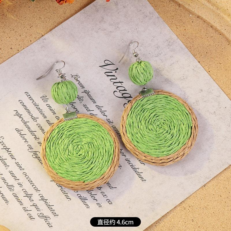 Vintage vacation style grass vine woven earrings Bohemian seaside niche exaggerated stud earrings women's earrings