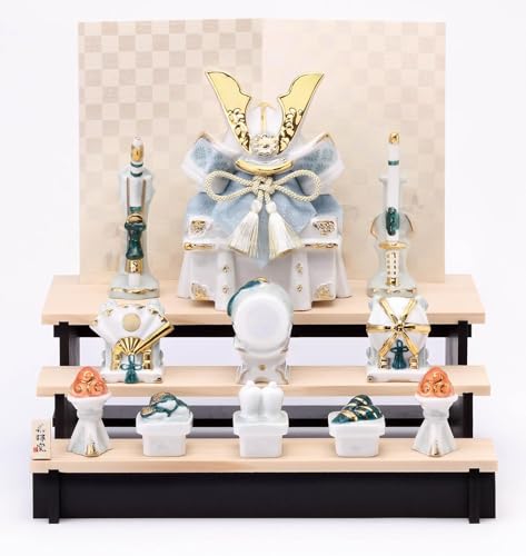 

Yakushi Kiln May Doll, Made in Japan, Boys Day, Compact Mini Porcelain Dyed Art, Success Helmet (White Indigo, Assembled Three-Tiered Display)