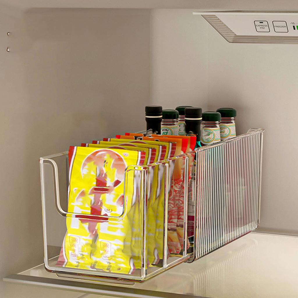 Food Storage Organizer Bins Clear Plastic Bins with 3 Removable Dividers for Pantry Kitchen Fridge Cabinet Organization