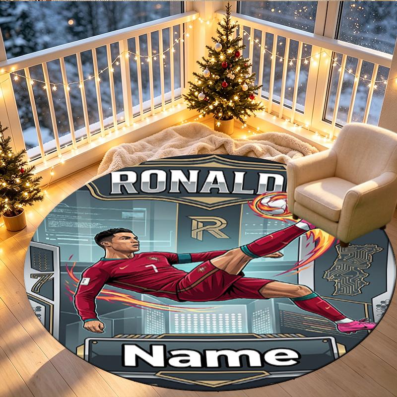 Tapis rond personnalisé avec impression Cristiano Ronaldo, Tapis décoratif polyvalent pour la maison, pour salle de jeux, appartement, balcon, entrée, couloir Cadeau