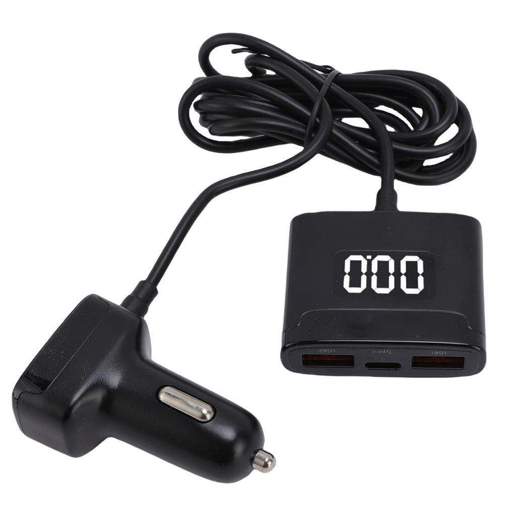 78W USB C Car Charger 5 Port PD30W Fast Charging Car Phone Charger with Dual Digital Voltage Display 4.9 Ft Extention