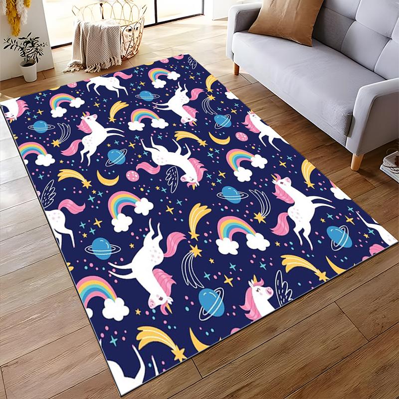 Unicorn and Rainbow Galaxy Design Non-slip rug suitable for living room and bedroom sofas