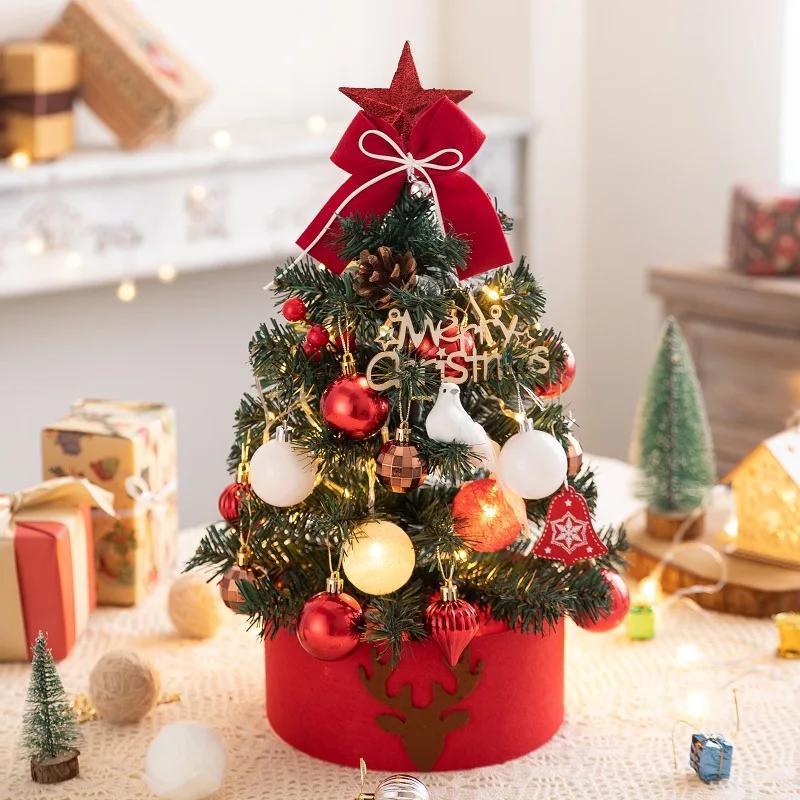 Mini Christmas Tree 45cm 60cm With LED Light Balls Table Decor For Home Office New Year Festival Party Gift Supplies