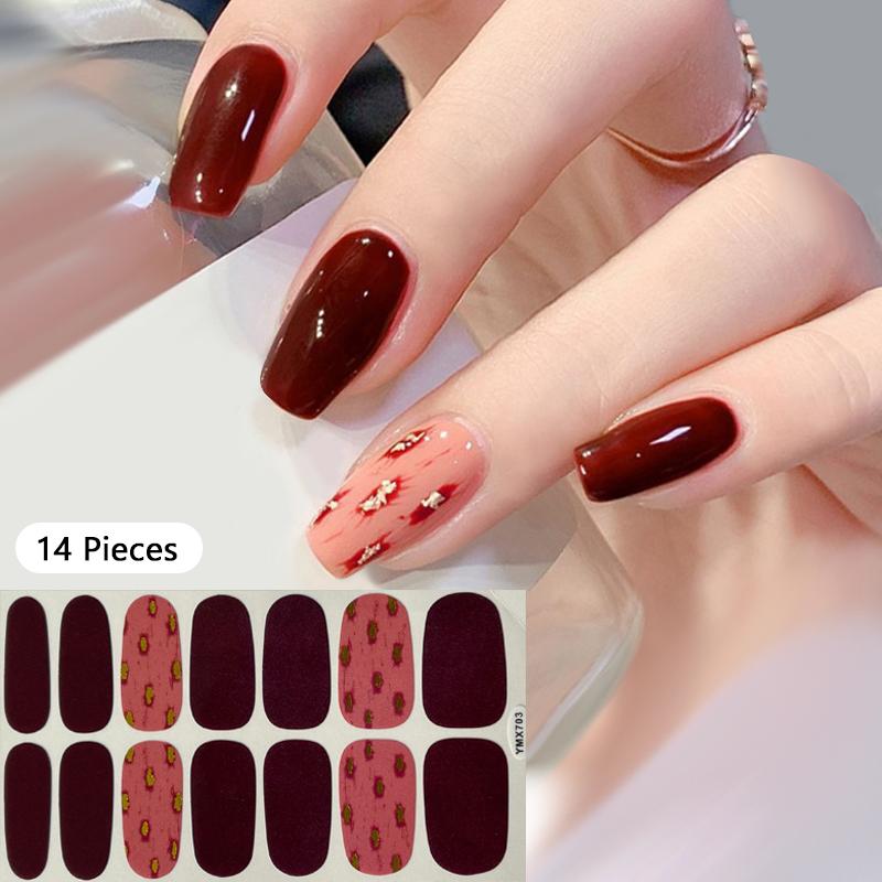 New 14 Strips Autumn Gel Nail Stickers Full Cover Nail Patch Leopard Print Nail Stickers Nail Polish Strips DIY Nail Art Making