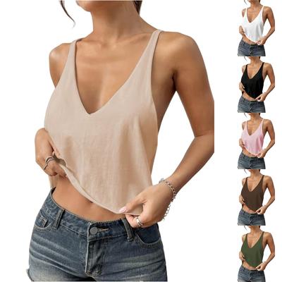 Women's Fashion  Color V-neck Slim Fit Tank Top Sleeveless Top