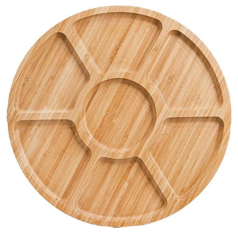 

1 Pcs Bamboo Wooden Fruit Basket Wooden Thickened Snacks Breakfast Holder Multi-compartments Round Dessert Snack Tray золотой