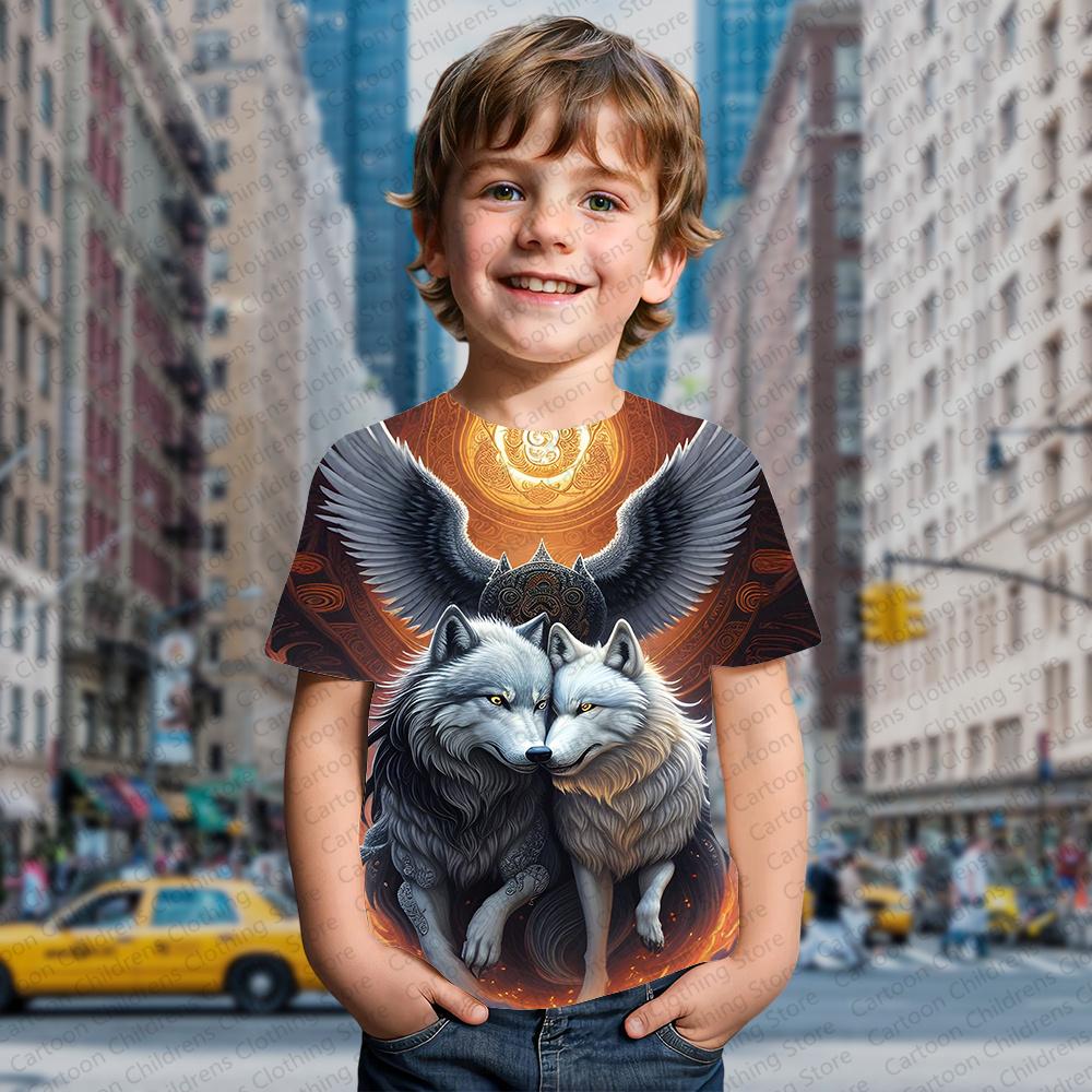 

Domineering wolf 3D printed kids T-shirt short sleeved top summer street fashion personality comfortable T-shirt short sleeved 160