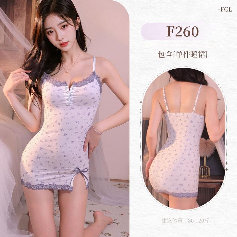 Purple small floral nightdress lace splicing small chest pure wind suspender hip wrap sexy home skin pajamas