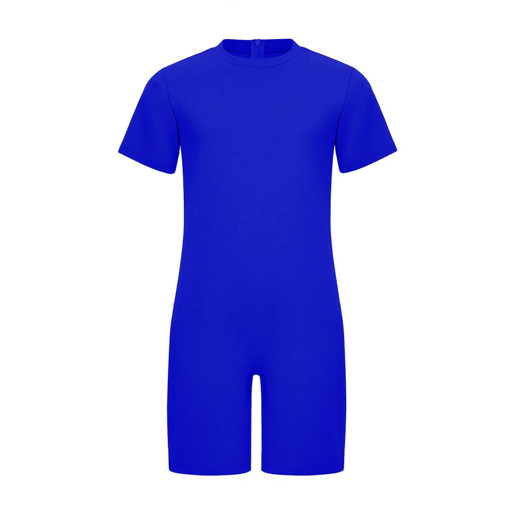 Boys Girls Adaptive Clothing Short Sleeve Round Neck Back Invisible Zipper Solid Color Jumpsuit