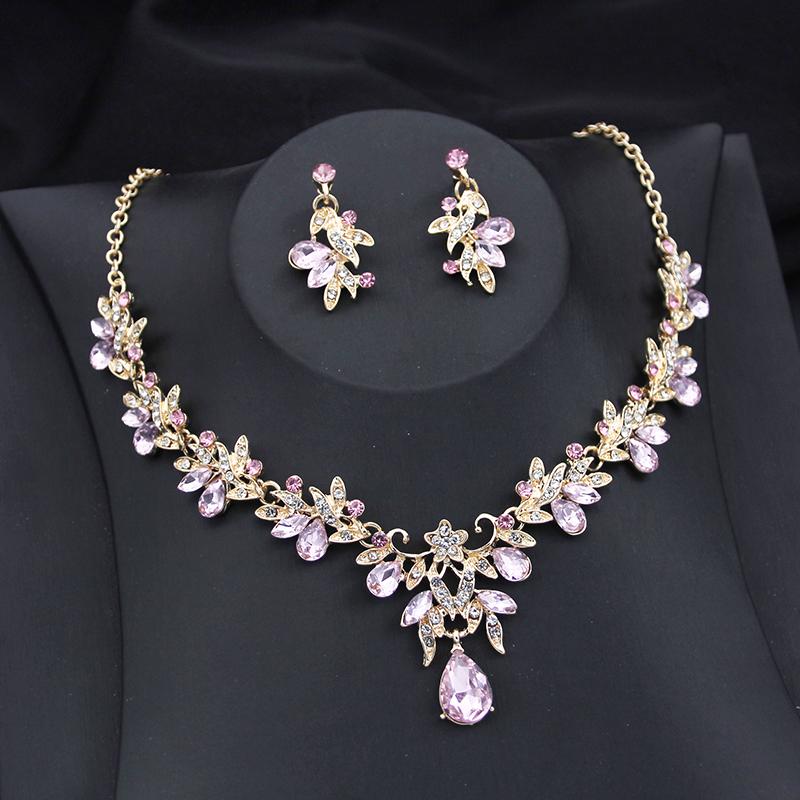 Luxury 3 Pcs Wedding Jewelry Sets for Women Dangle Earrings and Necklace Sets Bridal Costume Accessory