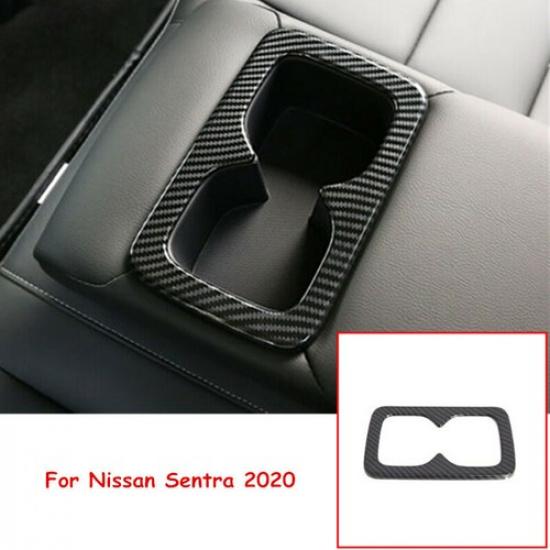 Carbon Fiber Rear Water Cup Holder Frame Cover Trim For Nissan Sentra 2019-2021