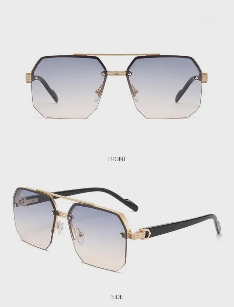 2025 Trendy Double Beam Square Pilot Sunglasses - Unisex European & American Half Frame Style