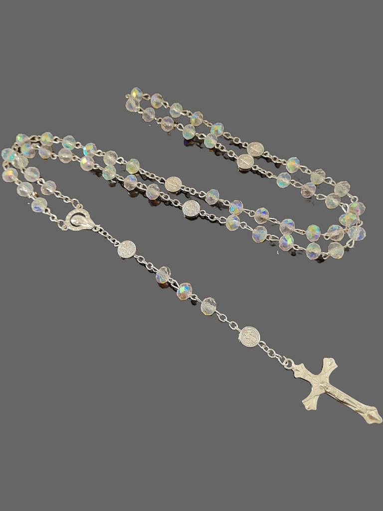 Hot selling pink crystal cross prayer bead pendant necklace and bracelets jewellry set for Christian