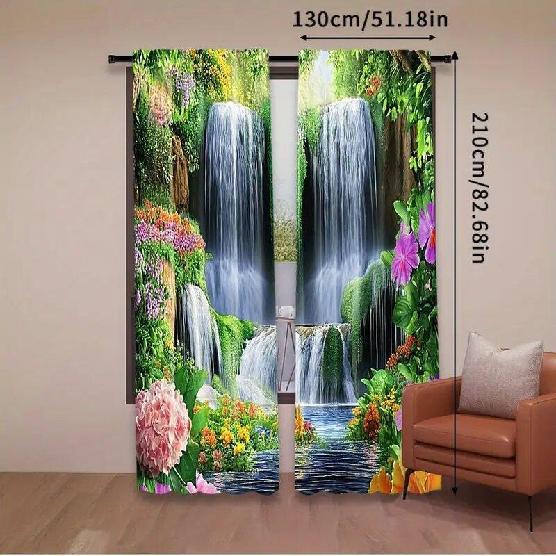 Modern Waterfall Scenery Pole Bag Curtains Bedroom Living Room Decoration Home Curtain Polyester Ideal For Area