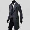 Long Trench Coat Double-breasted Solid Color Autumn Winter Windproof Thick Jacket for Daily Wear