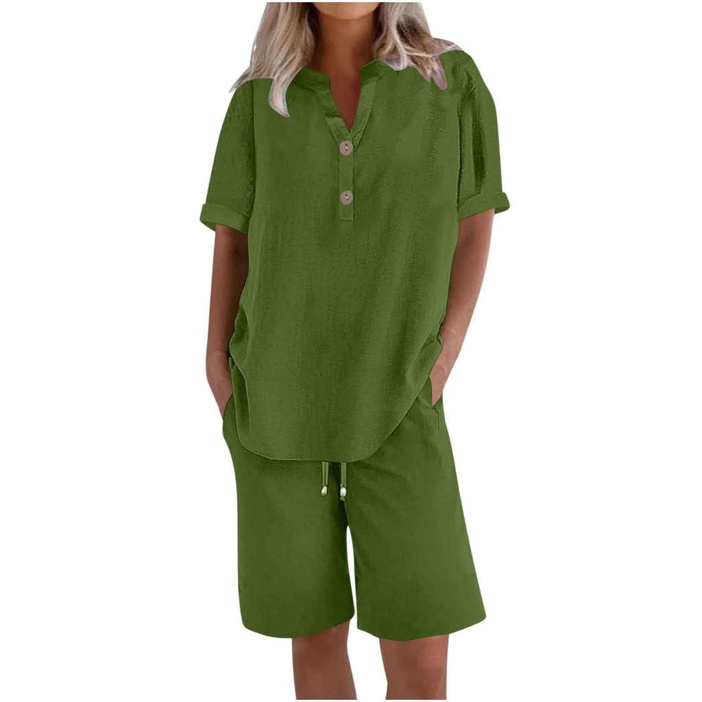 Women's Casual Pants Set Fashion Women's Shirt Soild Two Piece Set