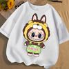 Cute Labubu2025 New Girls' Short Sleeved Round Neck Loose and Versatile Children's T-shirt Casual Cute Cartoon Top