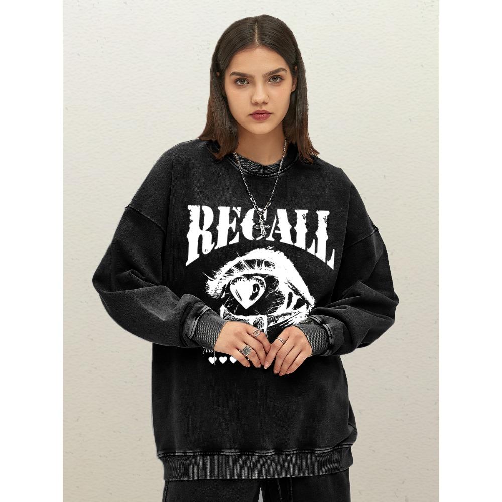 Recall Tears Streaming From Loving Eyes Prints Woman Washed Sweatshirts Cotton Loose Streetwear Womens Autumn O-Neck