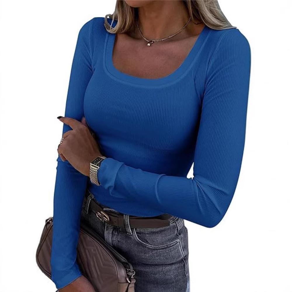 Solid-color Casual Comfortable Fitted Long-sleeved Women's T-shirt