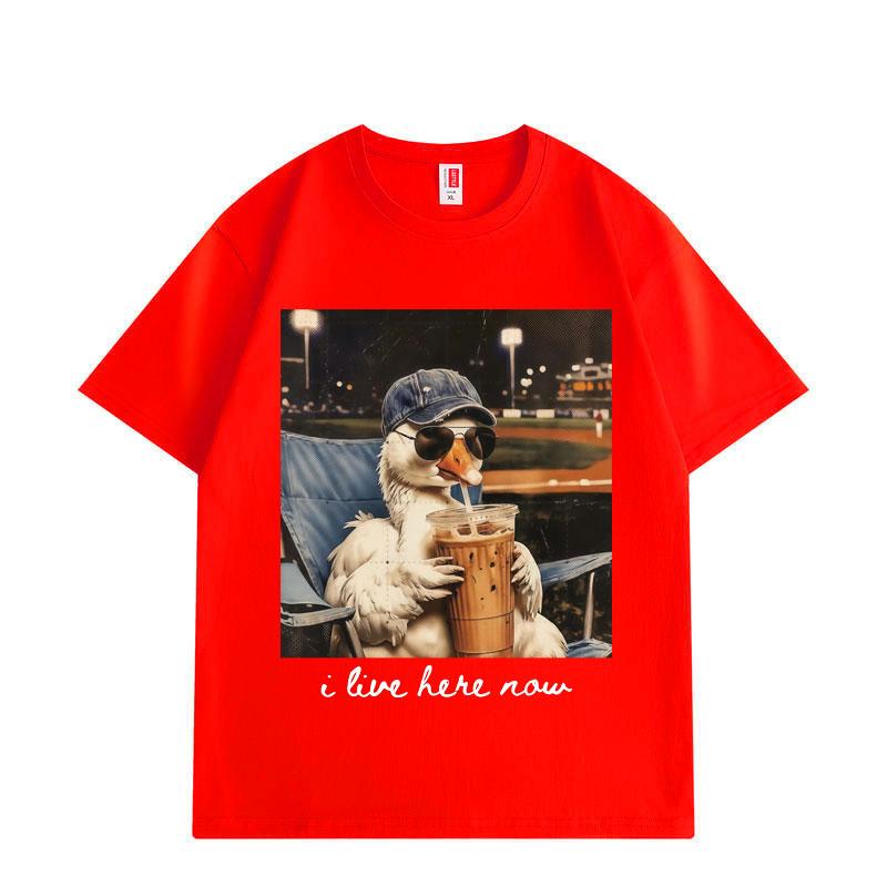 I Live Here Now Funny Goose Meme Graphic T Shirts High Quality Fashion Oversized T-shirts Men Women Short Sleeve T-shirt
