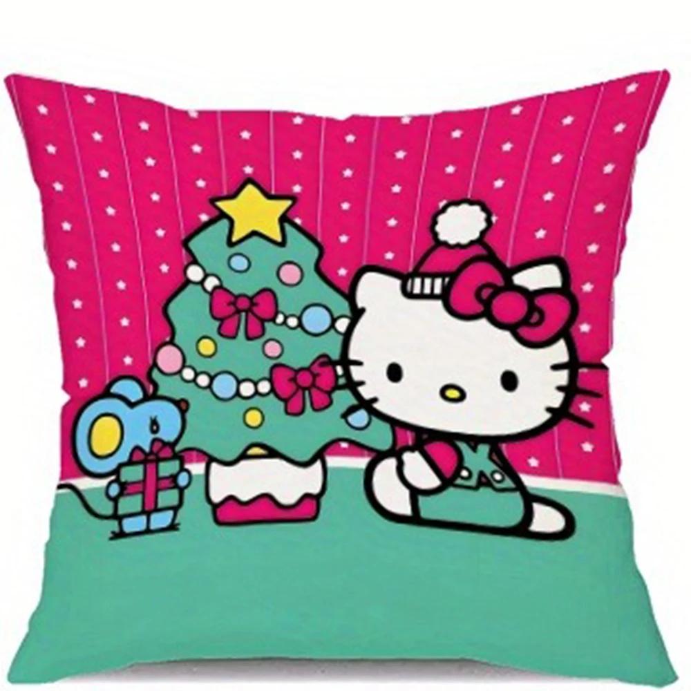 Cute Hello Kitty Christmas Pillowcase Living Room Sofa Cushion Cover Kawaii Room Home Decoration Christmas Gift