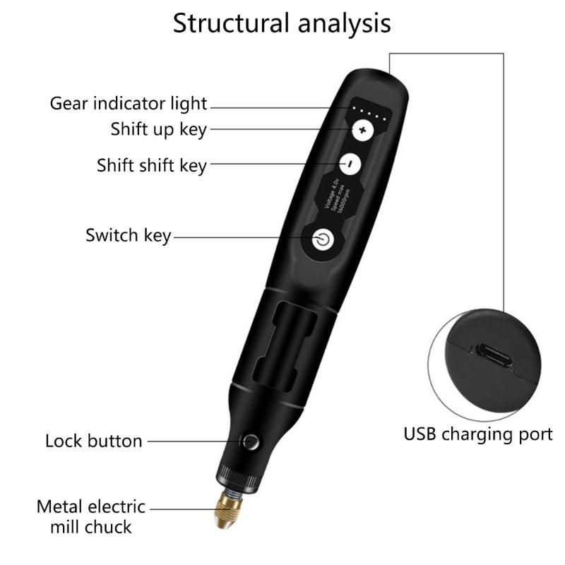Compact 4V Rechargeable Electric Grinder 16000RPM 5 Speed Adjustable Rotary Tool Kits for Woodworking Metal Crafting