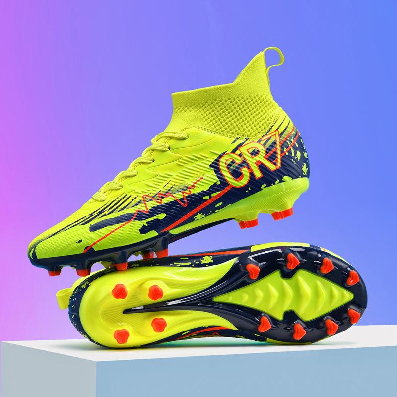 High-top Football Shoes Artificial Turf Leather Feet Male and Female Adolescent Students Training Sports Shoes Shoes Wholesale