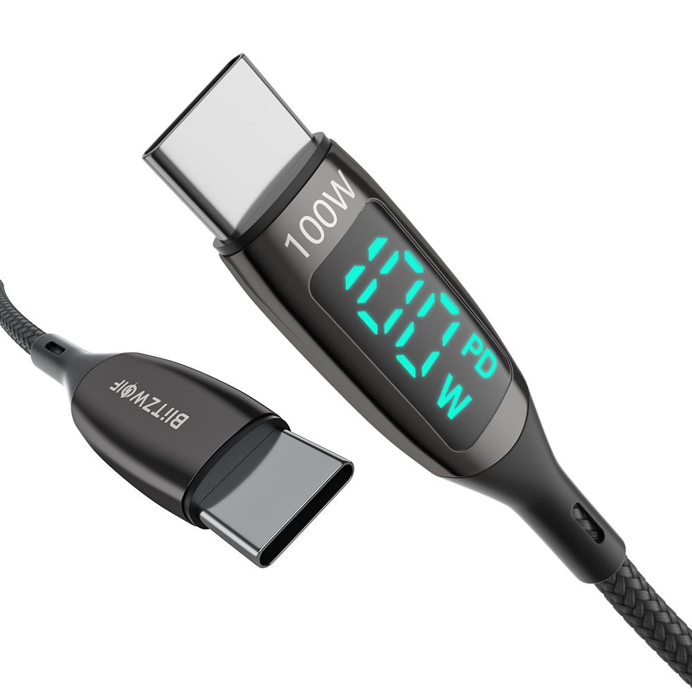 

BlitzWolf® BW-TC23, 100 Вт, 5 А, светодиодный дисплей, кабель типа C на тип C PD3.0 PPS QC4.0 QC3.0, шнур для быстрой зарядки и передачи данных для Samsung Galaxy S22 Note