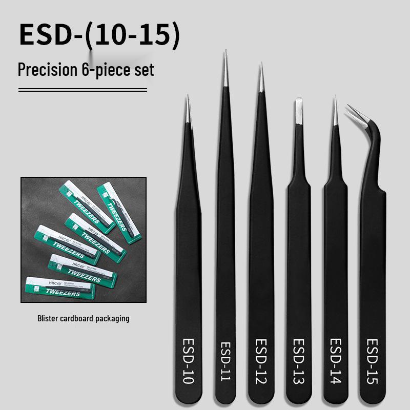 Black Anti-Static Stainless Steel Curved Tip Tweezers Set for Nail Art, Journaling, and Repairs