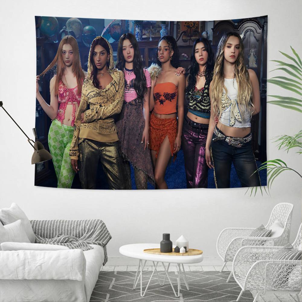 Korea Kpop Band KKatseye Hanging Bohemian Tapestry Bohemian Wall Tapestries Mandala Kawaii Room Decor